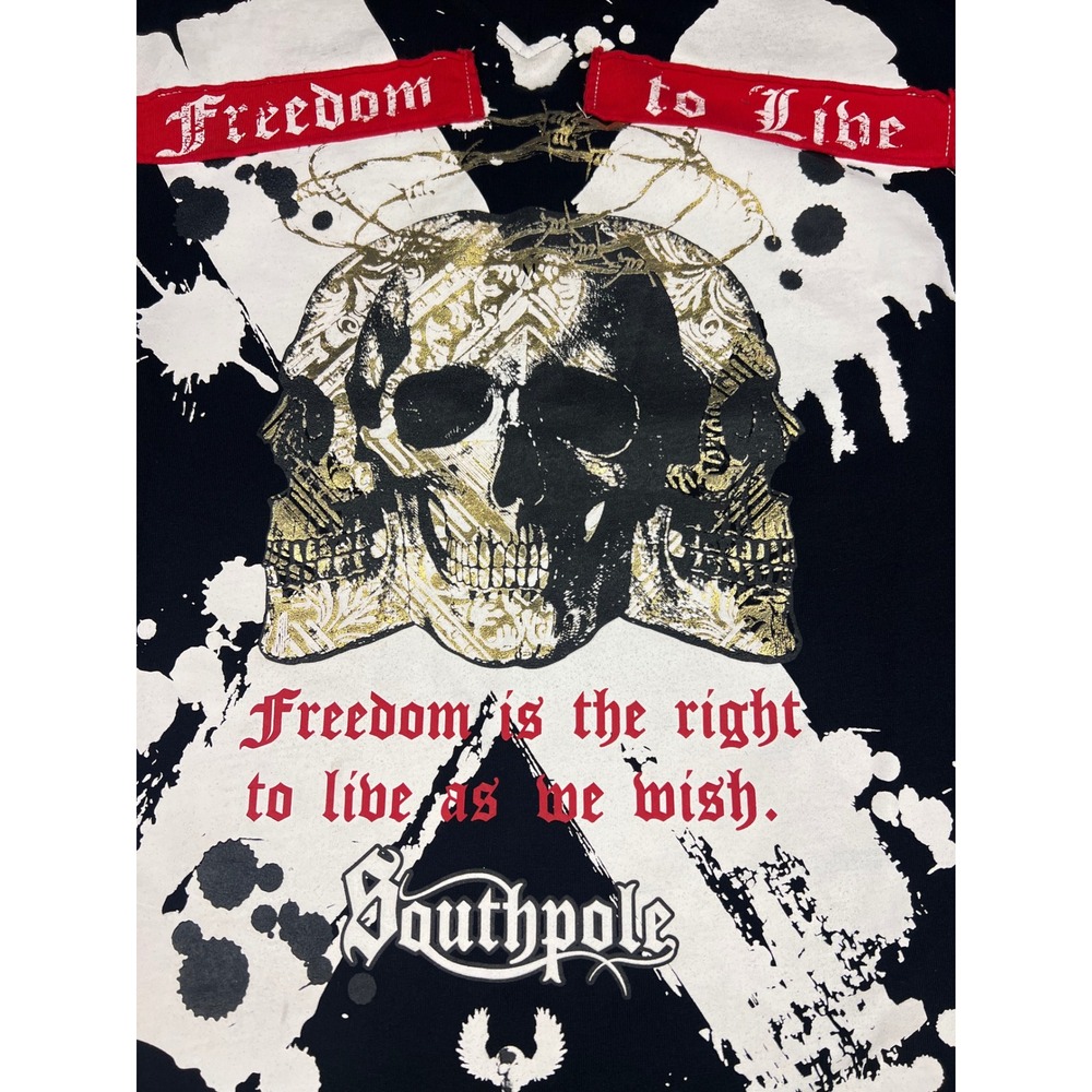 Southpole Mens Graphic T Shirt Black Skull Freedom to Live‎ Design - Medium - Picture 5 of 12
